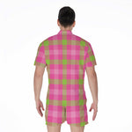 Green And Pink Buffalo Plaid Print Men's Rompers