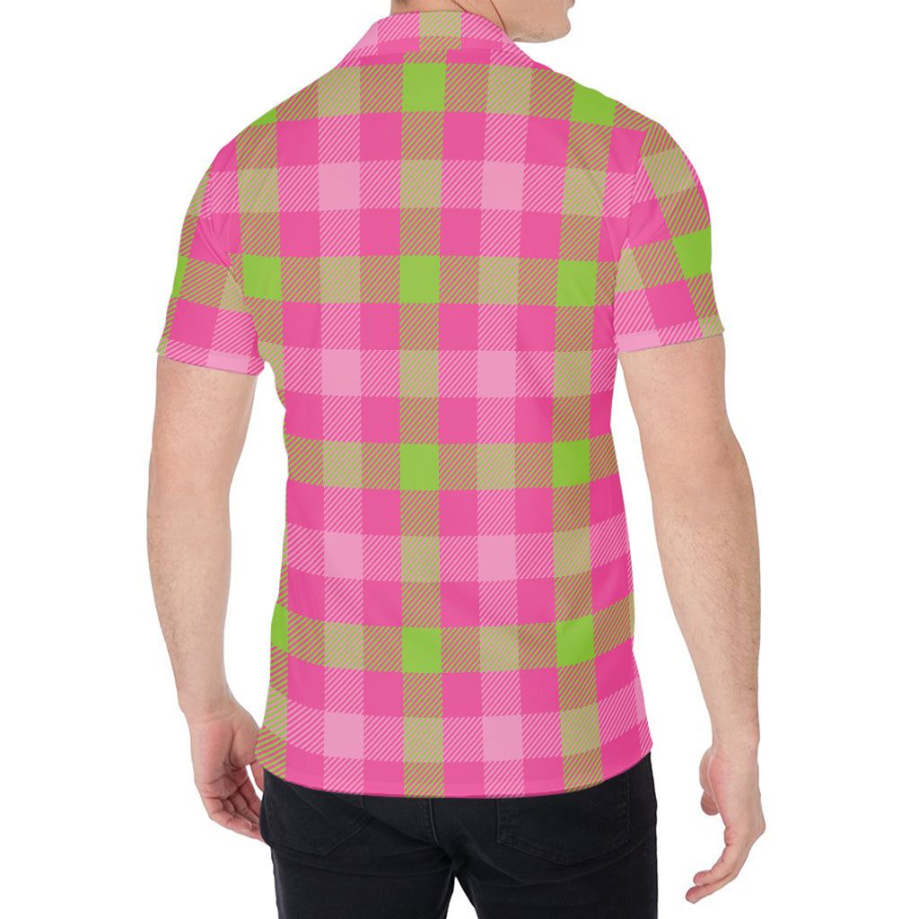 Green And Pink Buffalo Plaid Print Men's Shirt