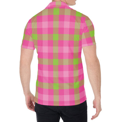 Green And Pink Buffalo Plaid Print Men's Shirt