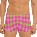 Green And Pink Buffalo Plaid Print Men's Short Boxer Briefs
