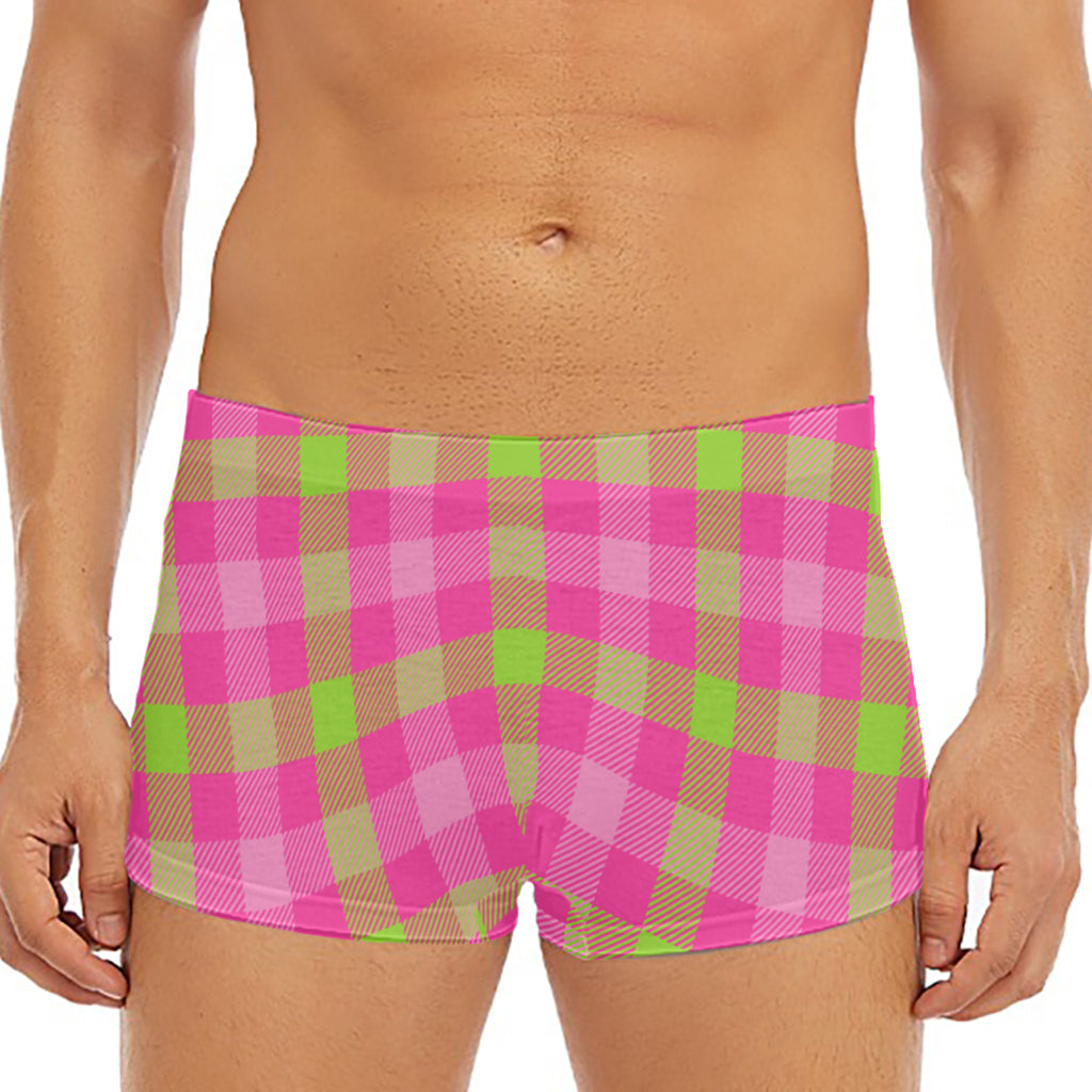 Green And Pink Buffalo Plaid Print Men's Short Boxer Briefs