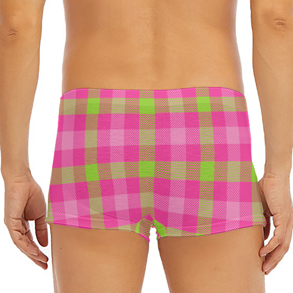 Green And Pink Buffalo Plaid Print Men's Short Boxer Briefs