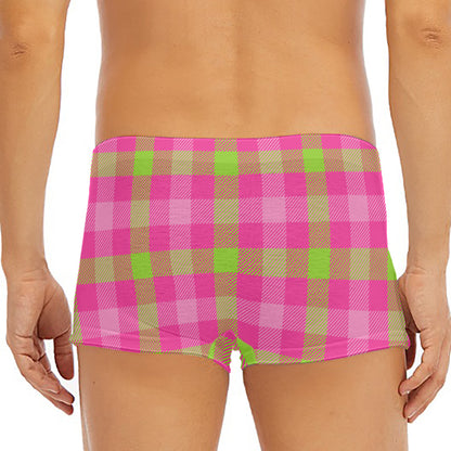 Green And Pink Buffalo Plaid Print Men's Short Boxer Briefs