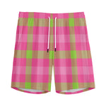 Green And Pink Buffalo Plaid Print Men's Sports Shorts