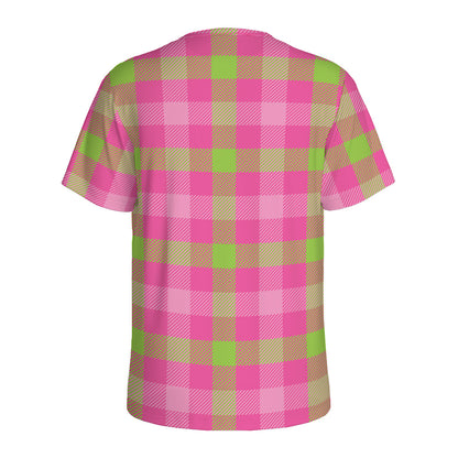 Green And Pink Buffalo Plaid Print Men's Sports T-Shirt