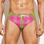 Green And Pink Buffalo Plaid Print Men's Swim Briefs
