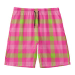 Green And Pink Buffalo Plaid Print Men's Swim Trunks