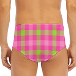 Green And Pink Buffalo Plaid Print Men's Triangle Swim Briefs