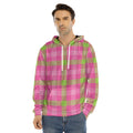 Green And Pink Buffalo Plaid Print Men's Velvet Pullover Hoodie