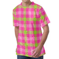 Green And Pink Buffalo Plaid Print Men's Velvet T-Shirt