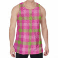 Green And Pink Buffalo Plaid Print Men's Velvet Tank Top