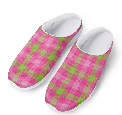 Green And Pink Buffalo Plaid Print Mesh Casual Shoes