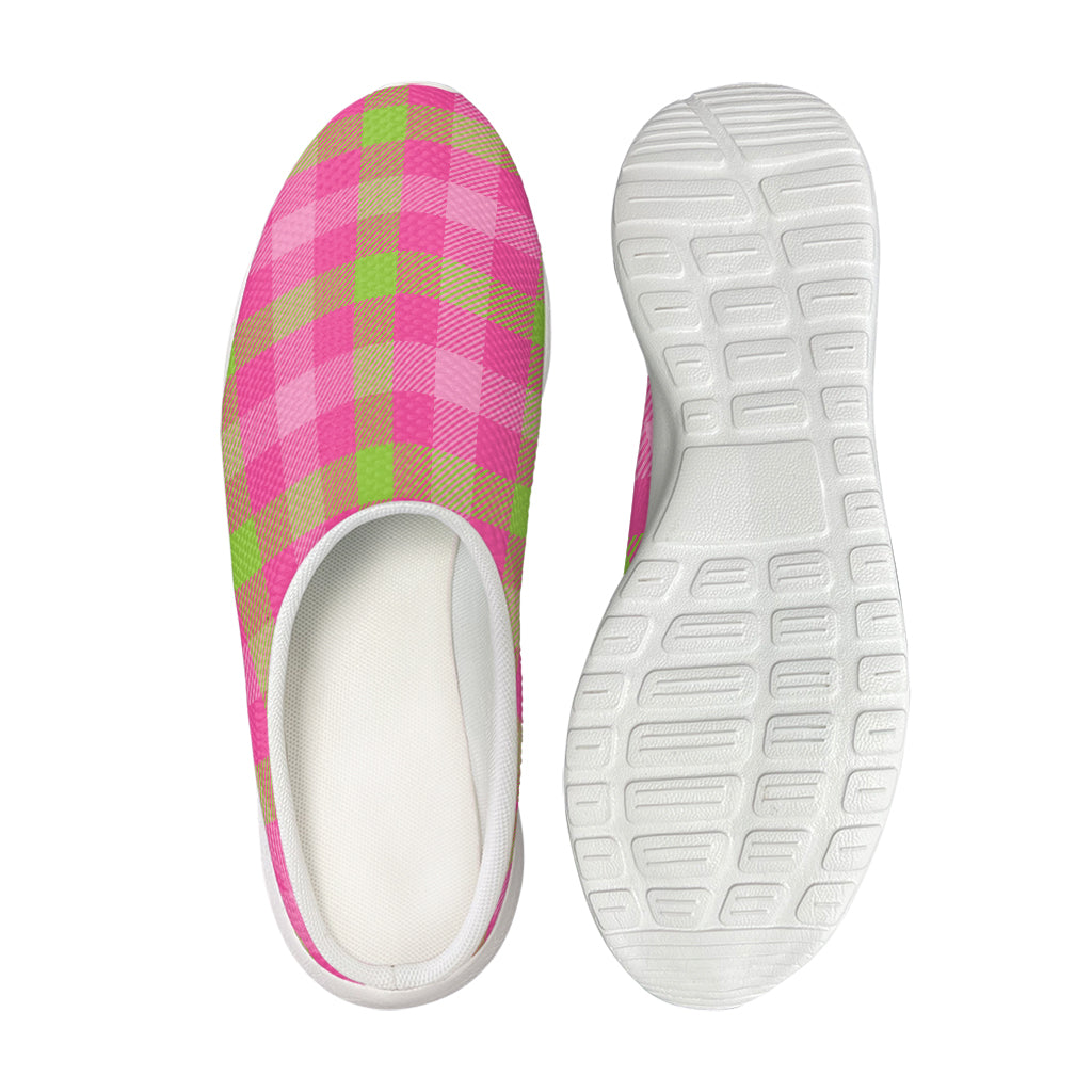 Green And Pink Buffalo Plaid Print Mesh Casual Shoes