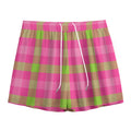 Green And Pink Buffalo Plaid Print Mesh Shorts