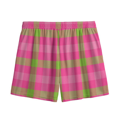 Green And Pink Buffalo Plaid Print Mesh Shorts