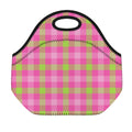 Green And Pink Buffalo Plaid Print Neoprene Lunch Bag