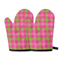 Green And Pink Buffalo Plaid Print Oven Mitts