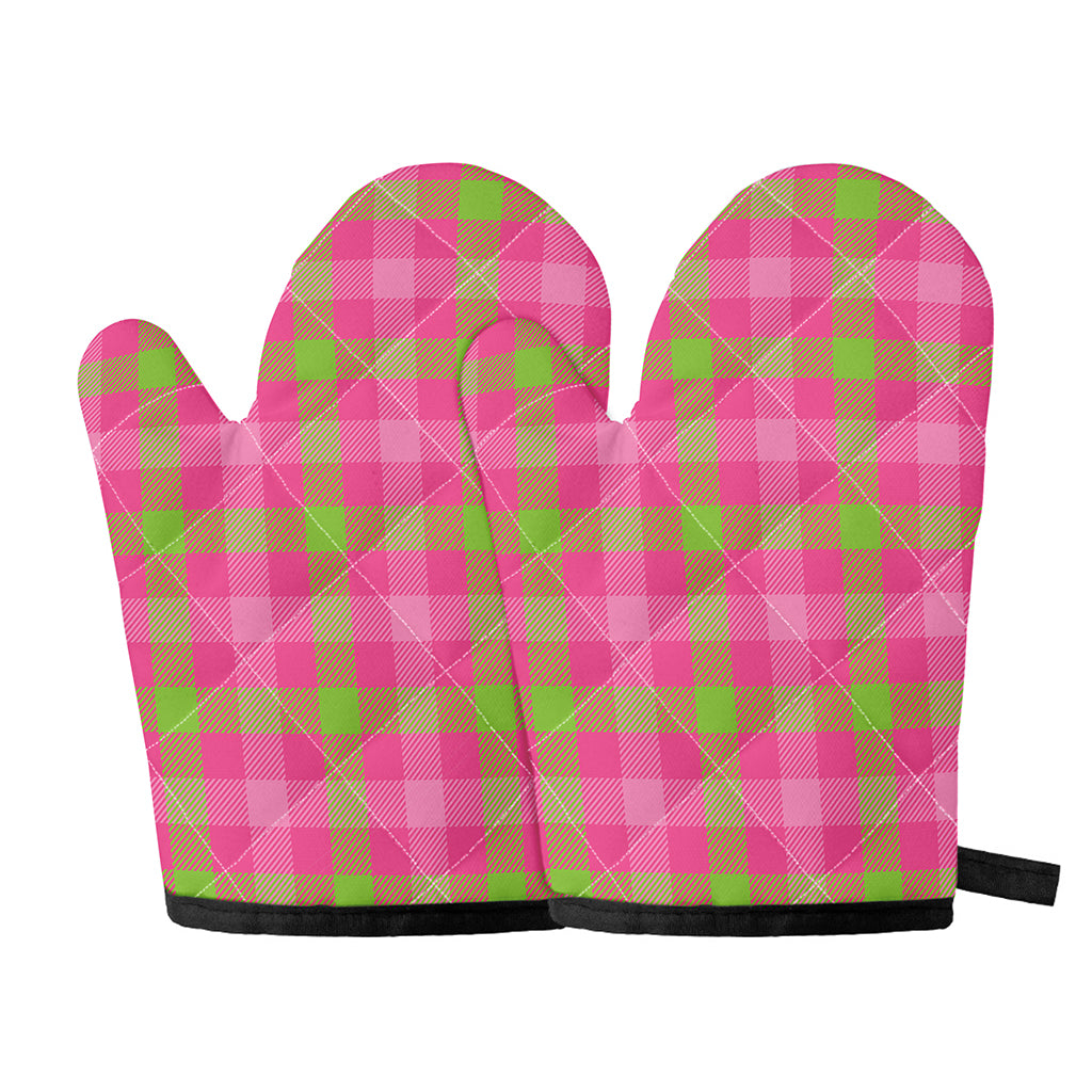 Green And Pink Buffalo Plaid Print Oven Mitts