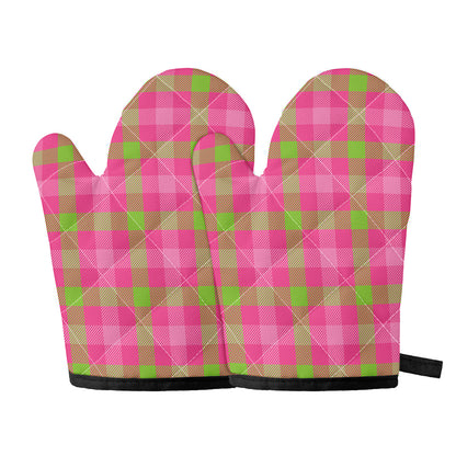 Green And Pink Buffalo Plaid Print Oven Mitts