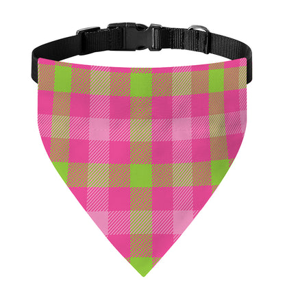 Green And Pink Buffalo Plaid Print Over The Collar Dog Bandana