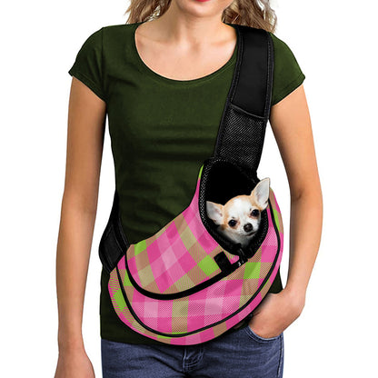 Green And Pink Buffalo Plaid Print Pet Sling Carrier