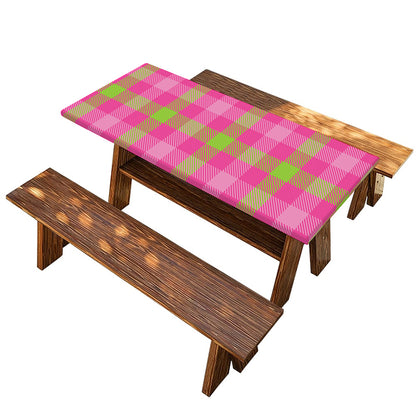 Green And Pink Buffalo Plaid Print Picnic Table Cover