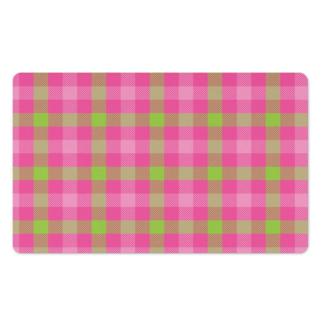 Green And Pink Buffalo Plaid Print Polyester Doormat