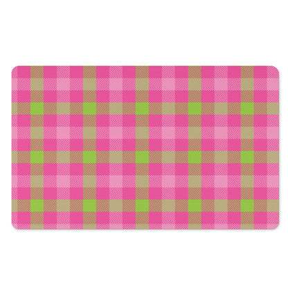 Green And Pink Buffalo Plaid Print Polyester Doormat