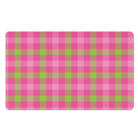 Green And Pink Buffalo Plaid Print Polyester Doormat