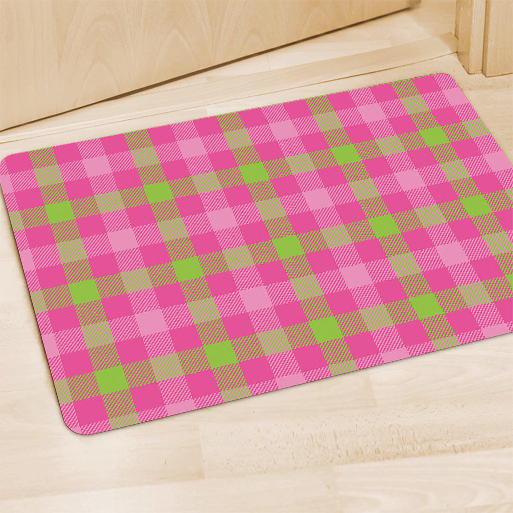 Green And Pink Buffalo Plaid Print Polyester Doormat