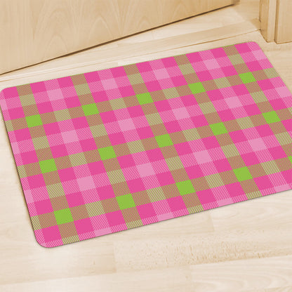 Green And Pink Buffalo Plaid Print Polyester Doormat