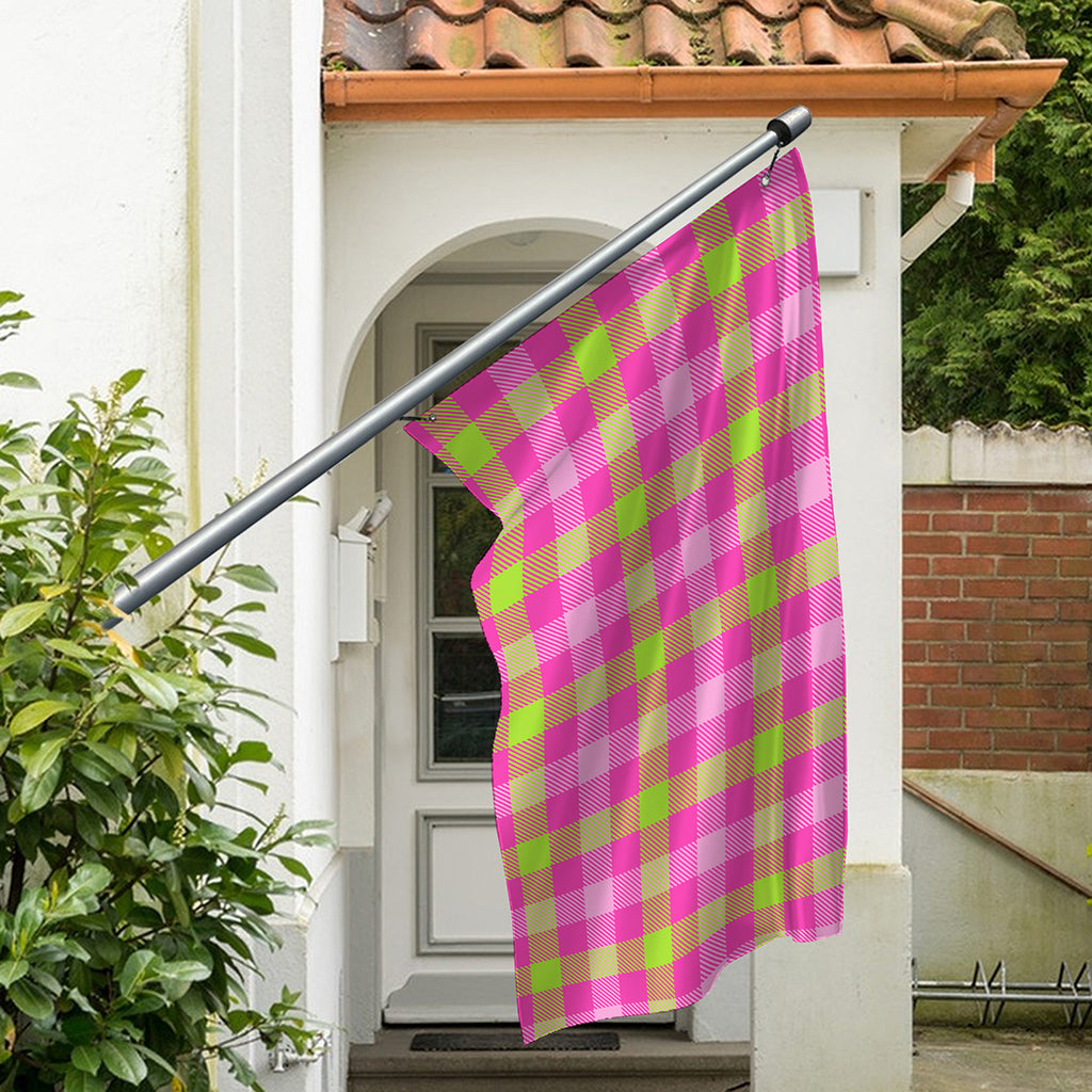 Green And Pink Buffalo Plaid Print Polyester Flag