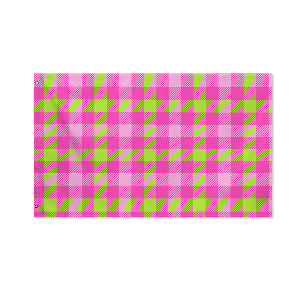 Green And Pink Buffalo Plaid Print Polyester Flag