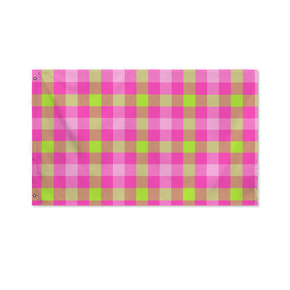 Green And Pink Buffalo Plaid Print Polyester Flag