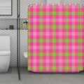 Green And Pink Buffalo Plaid Print Polyester Shower Curtain