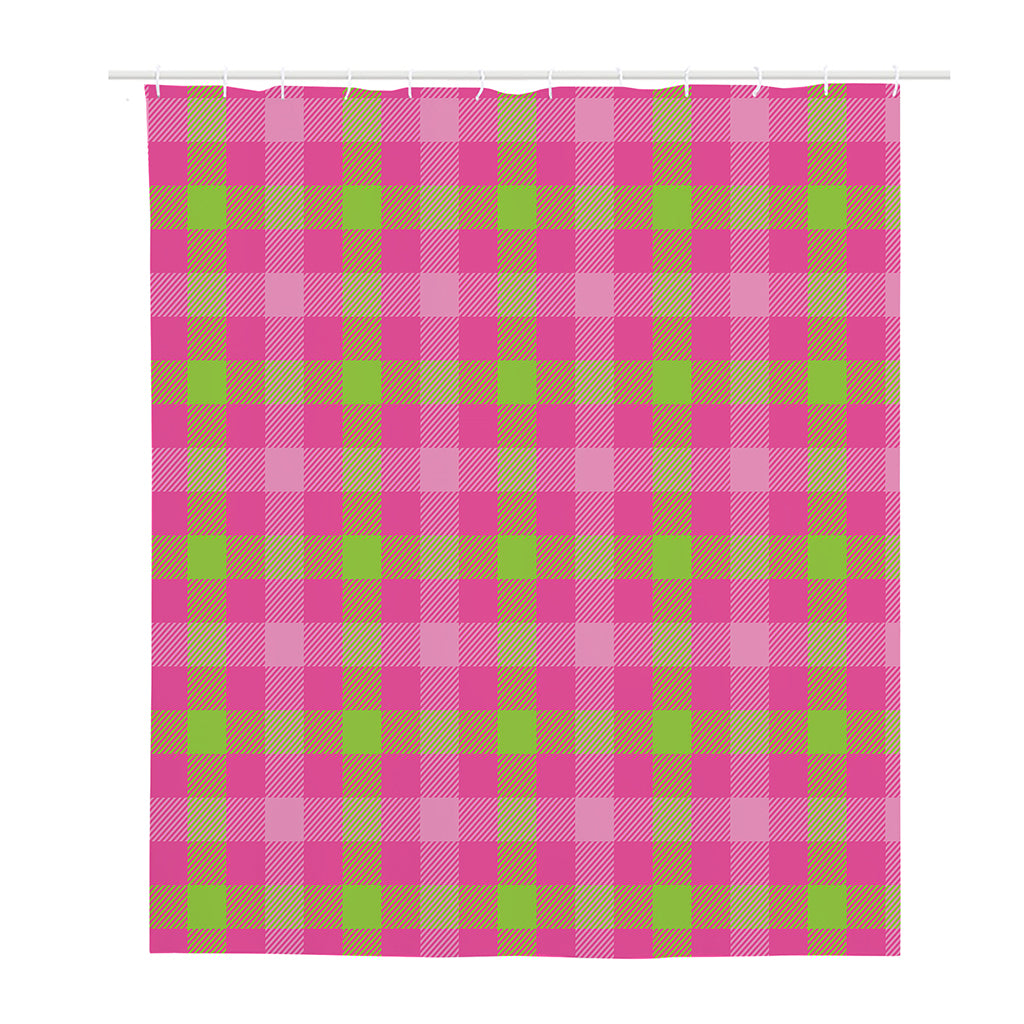 Green And Pink Buffalo Plaid Print Polyester Shower Curtain