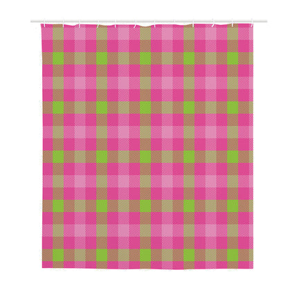 Green And Pink Buffalo Plaid Print Polyester Shower Curtain