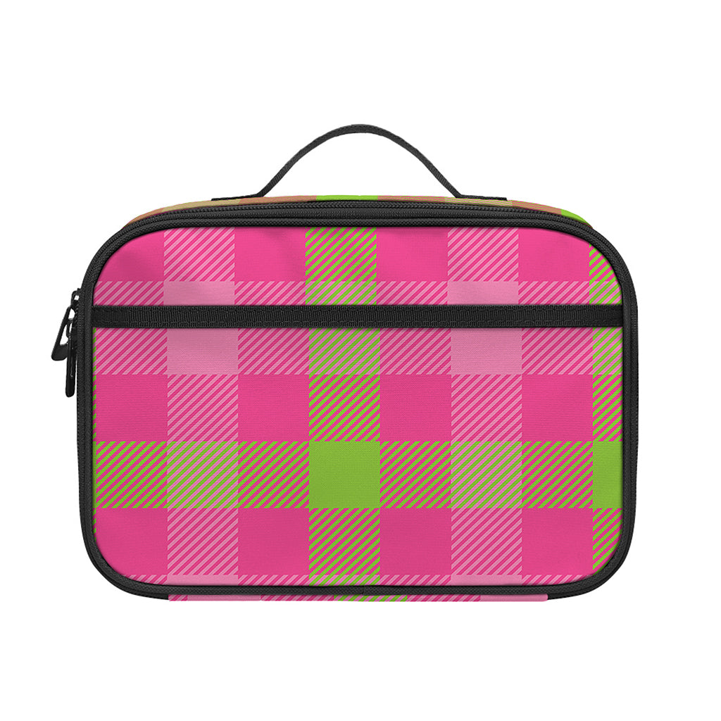Green And Pink Buffalo Plaid Print Portable Lunch Bag