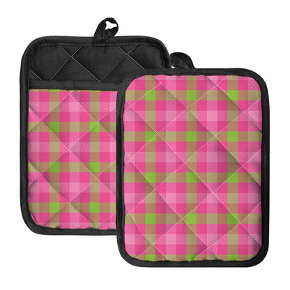Green And Pink Buffalo Plaid Print Pot Holders With Pocket