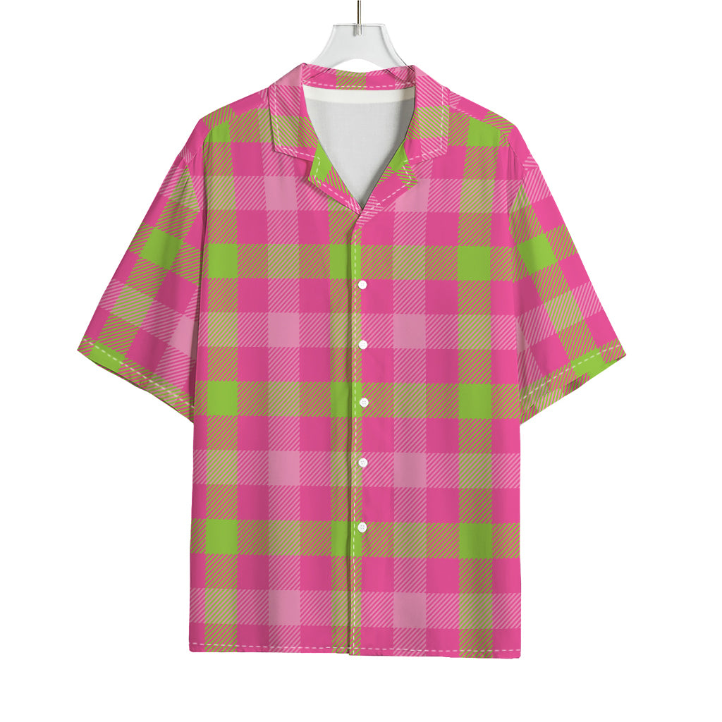 Green And Pink Buffalo Plaid Print Rayon Hawaiian Shirt