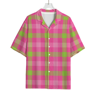 Green And Pink Buffalo Plaid Print Rayon Hawaiian Shirt