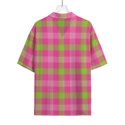 Green And Pink Buffalo Plaid Print Rayon Hawaiian Shirt