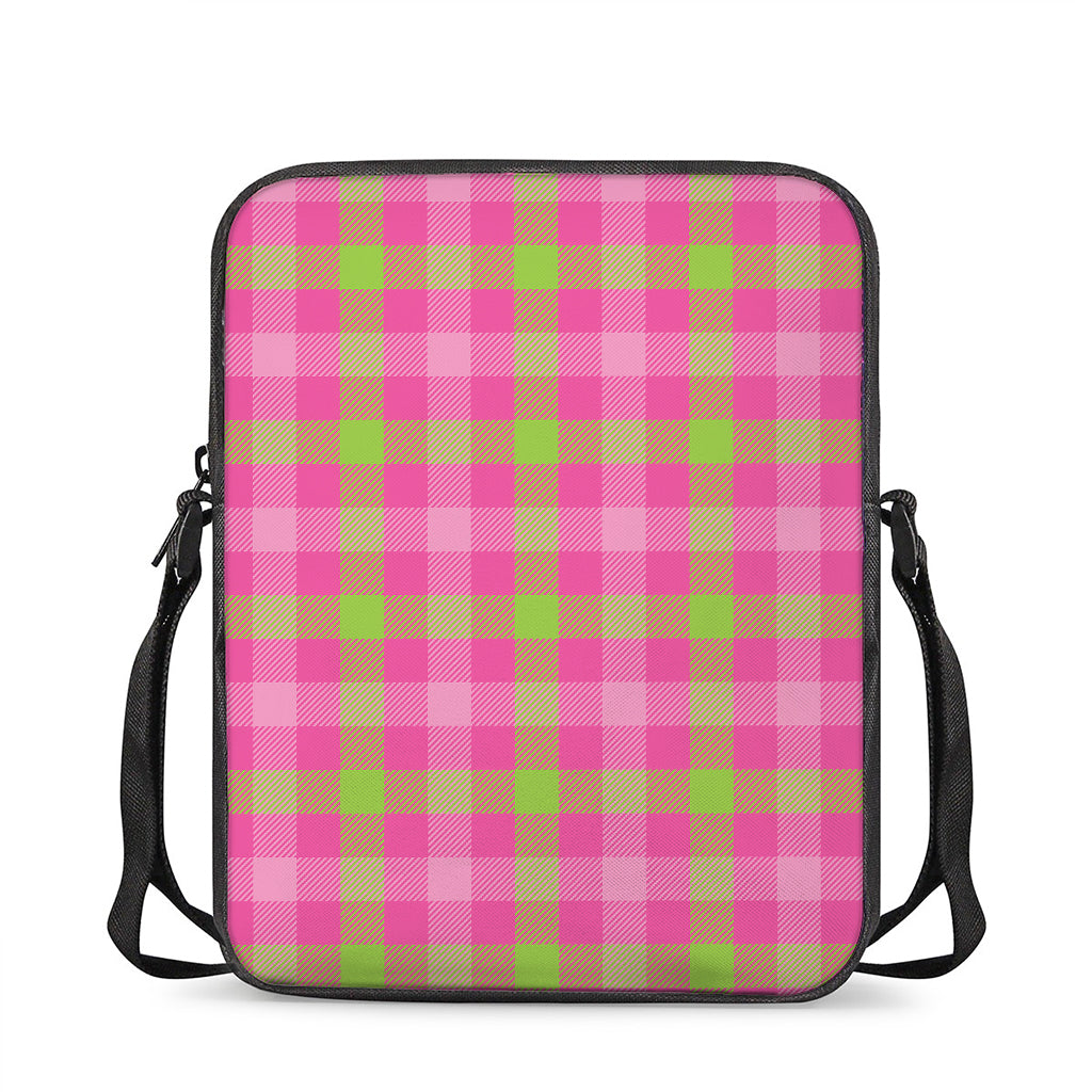 Green And Pink Buffalo Plaid Print Rectangular Crossbody Bag