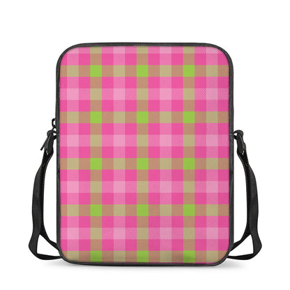 Green And Pink Buffalo Plaid Print Rectangular Crossbody Bag