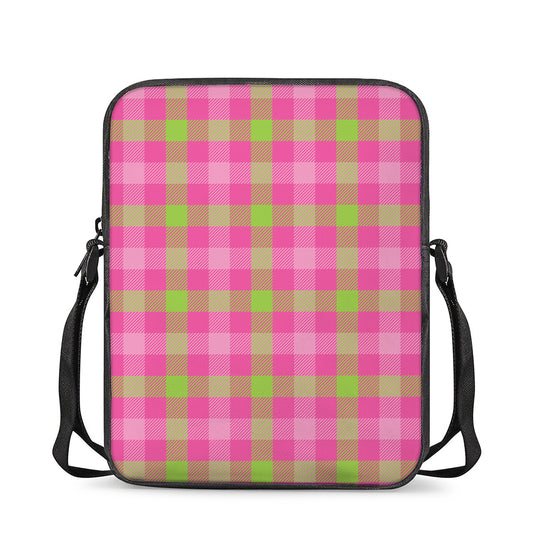 Green And Pink Buffalo Plaid Print Rectangular Crossbody Bag
