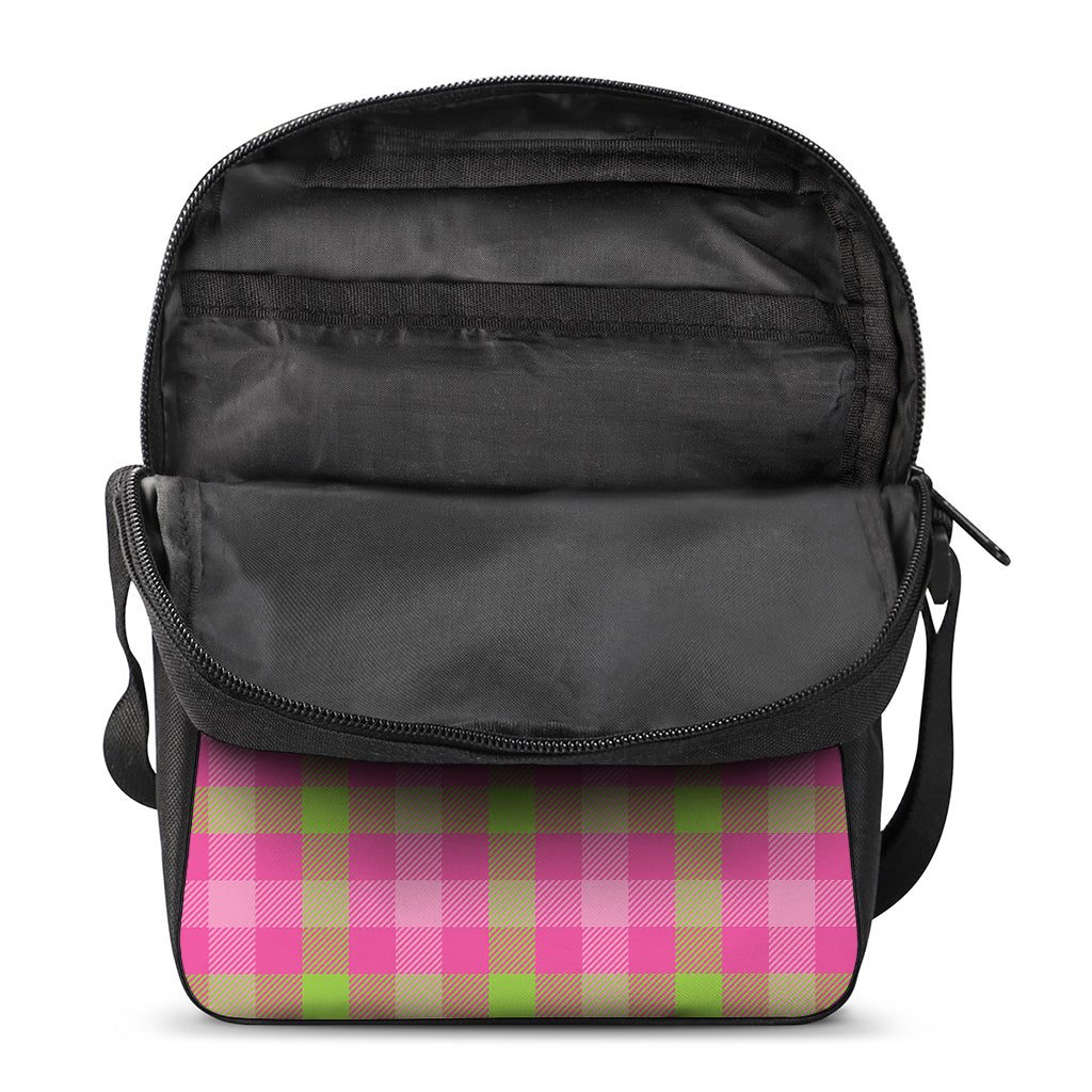 Green And Pink Buffalo Plaid Print Rectangular Crossbody Bag