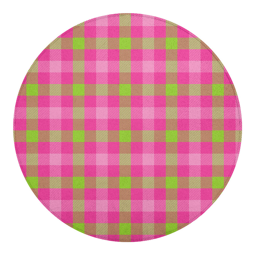 Green And Pink Buffalo Plaid Print Round Blanket