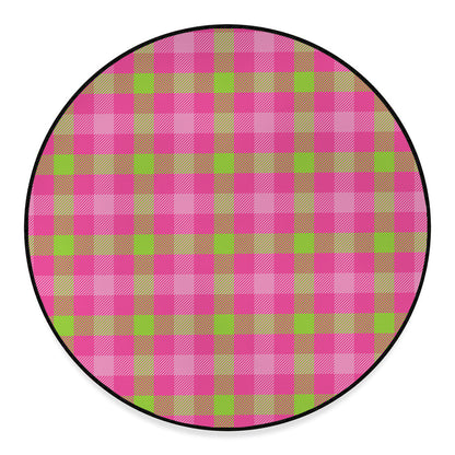 Green And Pink Buffalo Plaid Print Round Floor Mat