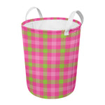 Green And Pink Buffalo Plaid Print Round Laundry Basket