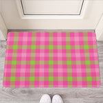 Green And Pink Buffalo Plaid Print Rubber Doormat